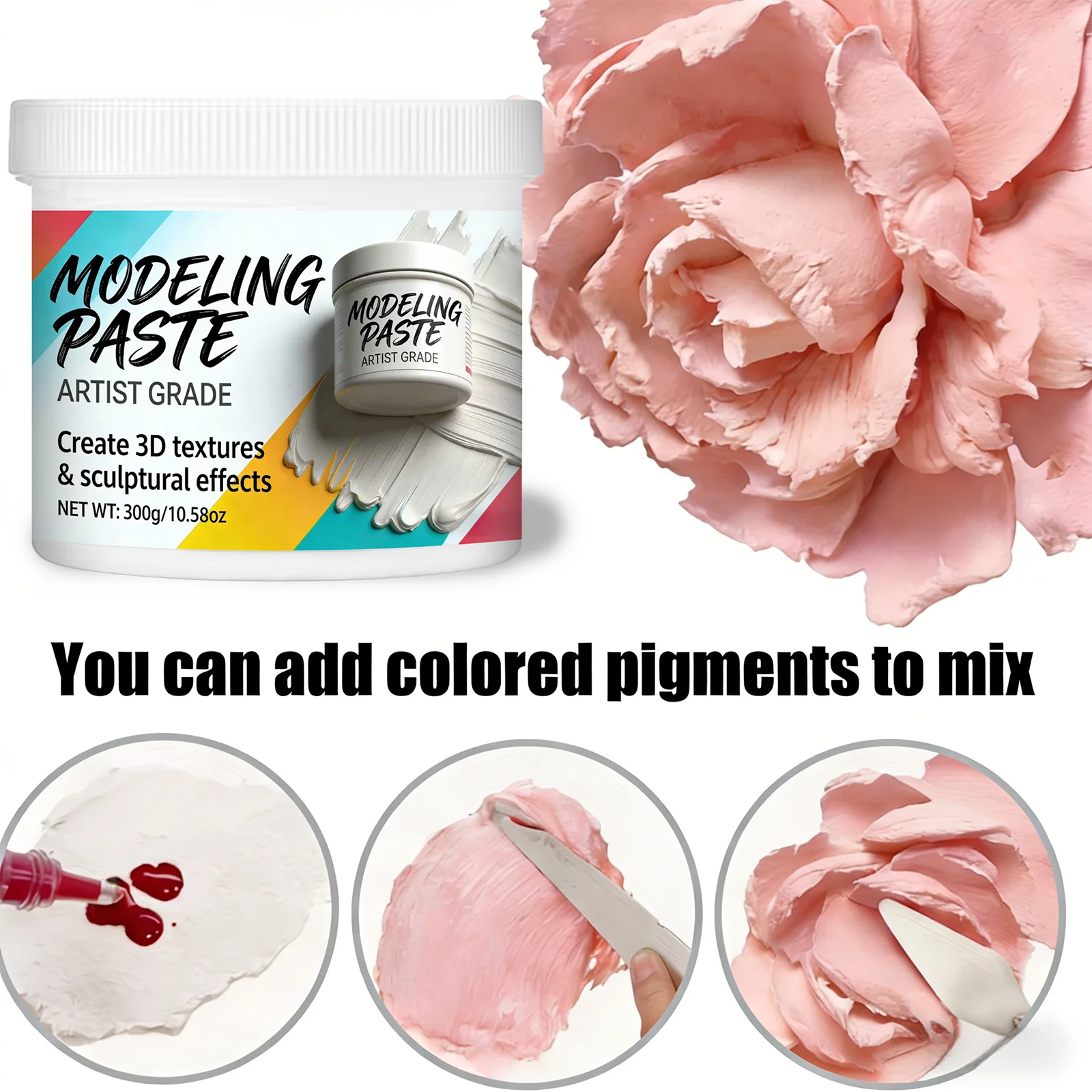 Acrylic Texture Molding Paste, Quick Dry Crack-Proof. Sculpt Shape 3D Art on Wood Canvas, Mix with Acrylic Paint for Crafts