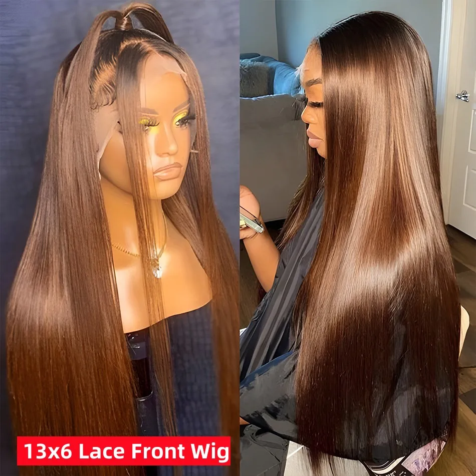 Chocolate Brown Lace Front Wig Human Hair PrePlucked Bone Straight 13x6 Hd Lace Frontal Wigs Brazilian Glueless 4# Brown Colored