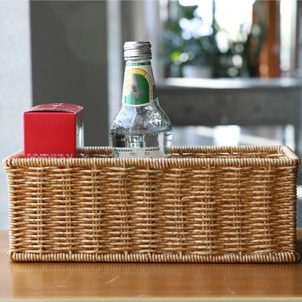 سلة تخزين القهوة المنسوجة نمط سلة عرض بلاستيكية زجاجة توابل مستطيلة أشتات منظم متجر المنزل فندق