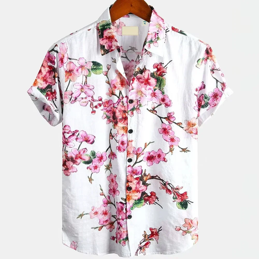 

Men's Sakura Pattern Shirt Unisex Women's Hawaii Beach Shirts 2026 New Summer Outdoor Casual Short Sleeve Tops Rich Patterns