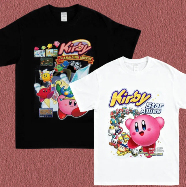 Latest Adult and Children's Star Kirby Retro Game Classic Character Family Photo Fun Creative Loose Cotton Short Sleeve