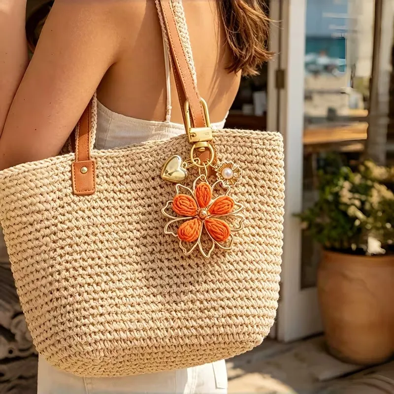 Cute Summer Flower Handmade Vacation Bohemian Keychain Women Jewelry Bag Charms