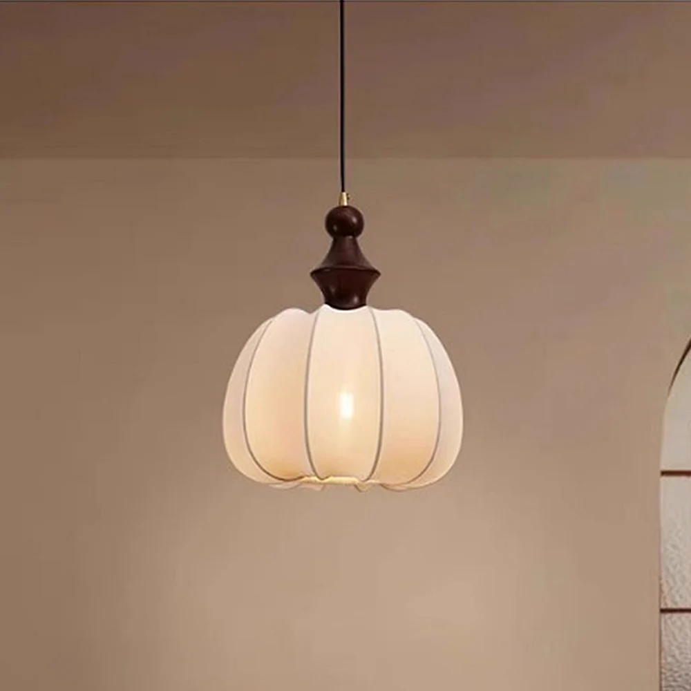 

Medieval Style Retro Restaurant Chandelier Dining Table Bar Fabric Pendant Lighting Pumpkin Hanging Line Lamp