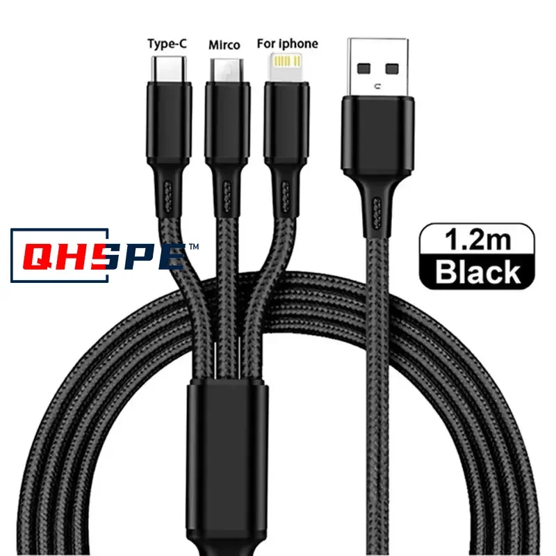 3-in-1-USB-Kabel, Micro-USB-Typ-C-Ladekabel, Multi-USB-Anschluss, schnelles Ladekabel für iPhone 11, 12, 13 Pro Max, Xiaomi, Samsung