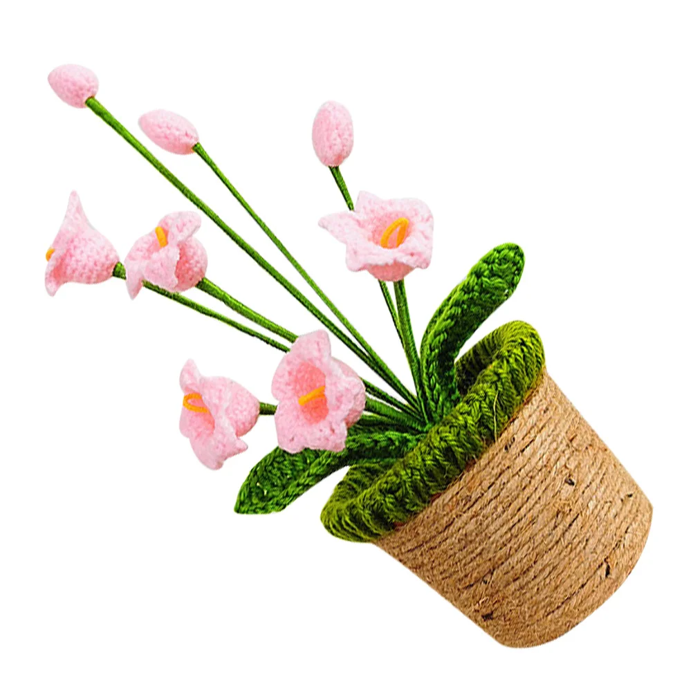 

1pc Flowerpot Knitted Wool Decor Pink Artificial Plant Indoor Home Office Garden Decoration Garden Simulated Plant Gift