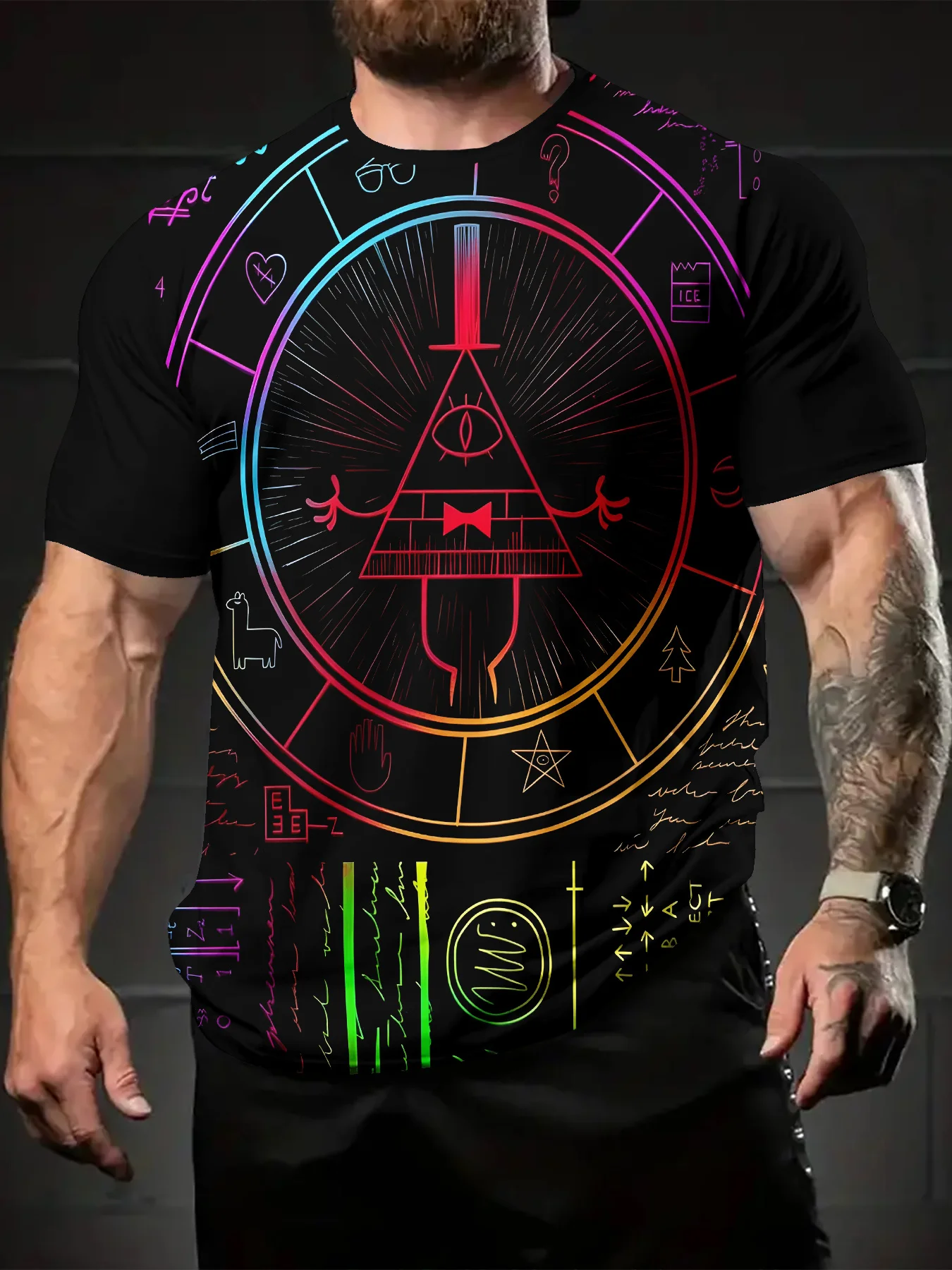 

Men's Vibrant Rainbow Microphone Graphic T-Shirt - Modern Artistic Cosmic Design, Festivals & Casual Wear