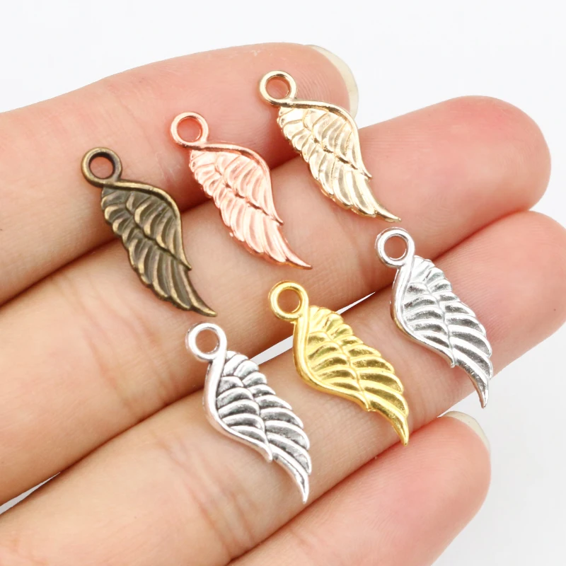 20pcs 21x8mm Charms angel wings Tibetan Silver Plated 5 Colors Pendants Antique Jewelry Making DIY Handmade Craft