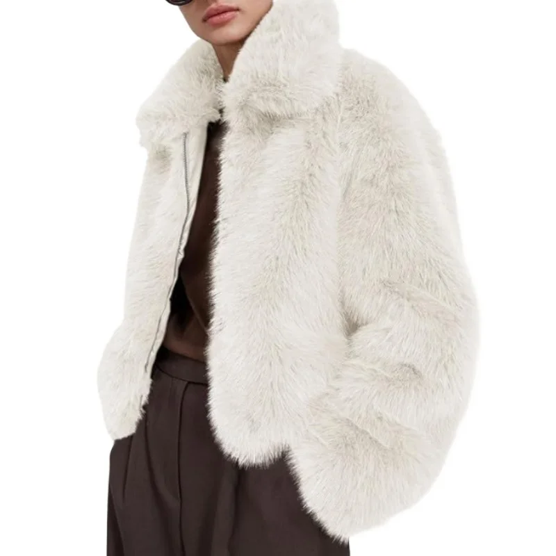 ZXRYXGS Temperament Trendy Lapel Zipper Faux Fur Jacket Women's Coat 2025 New Autumn Winter Jackets Short Fashion Casual Coat