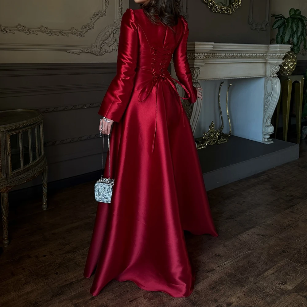 Abiti da sera a trapezio personalizzati Abito da ballo a maniche lunghe con collo alto lungo fino al pavimento Abito da festa drappeggiato semplice con fiori di paillettes alla moda