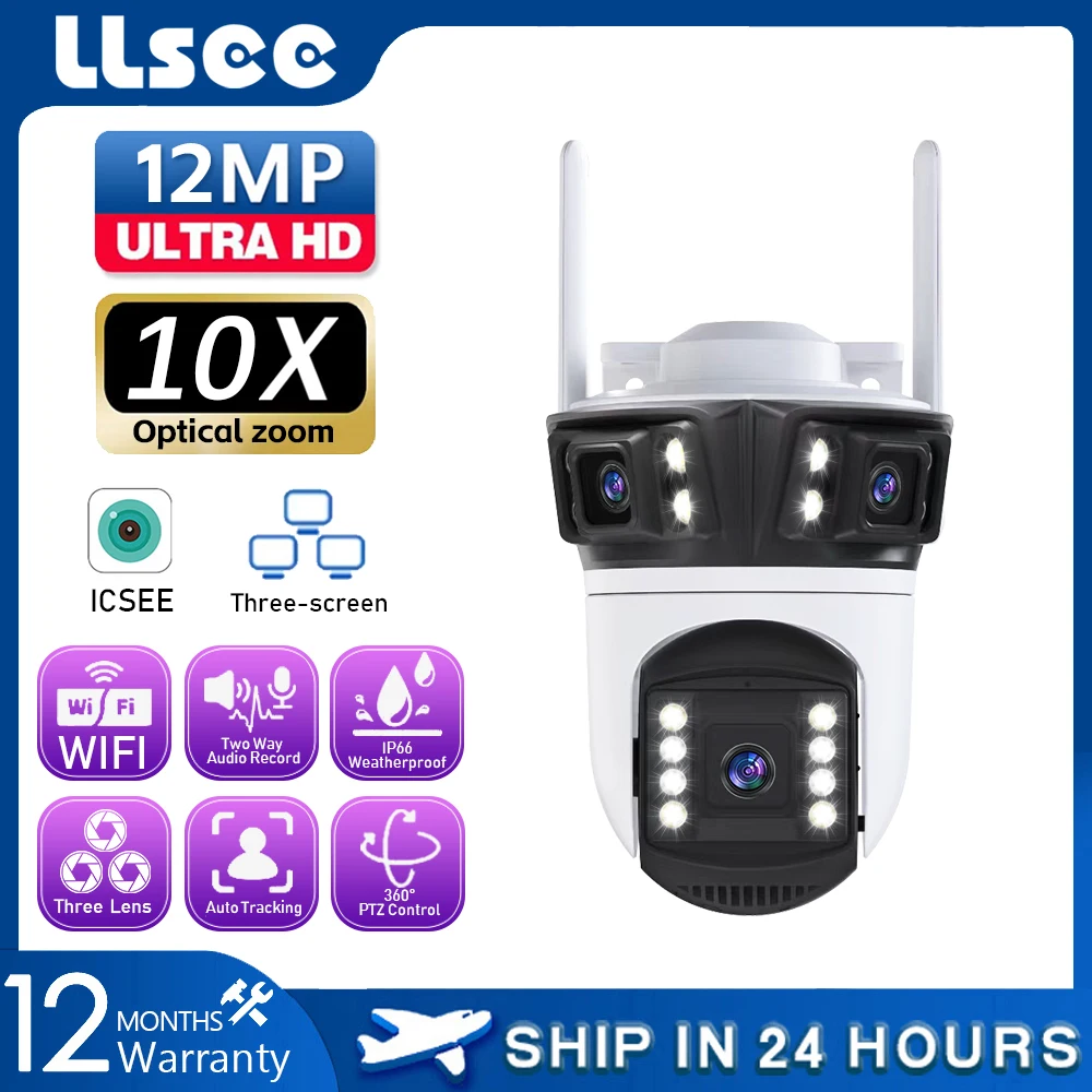 LLSEE ICSEE 4K 8MP dual lens security camera 360 PTZ wireless CCTV outdoor waterproof IP66