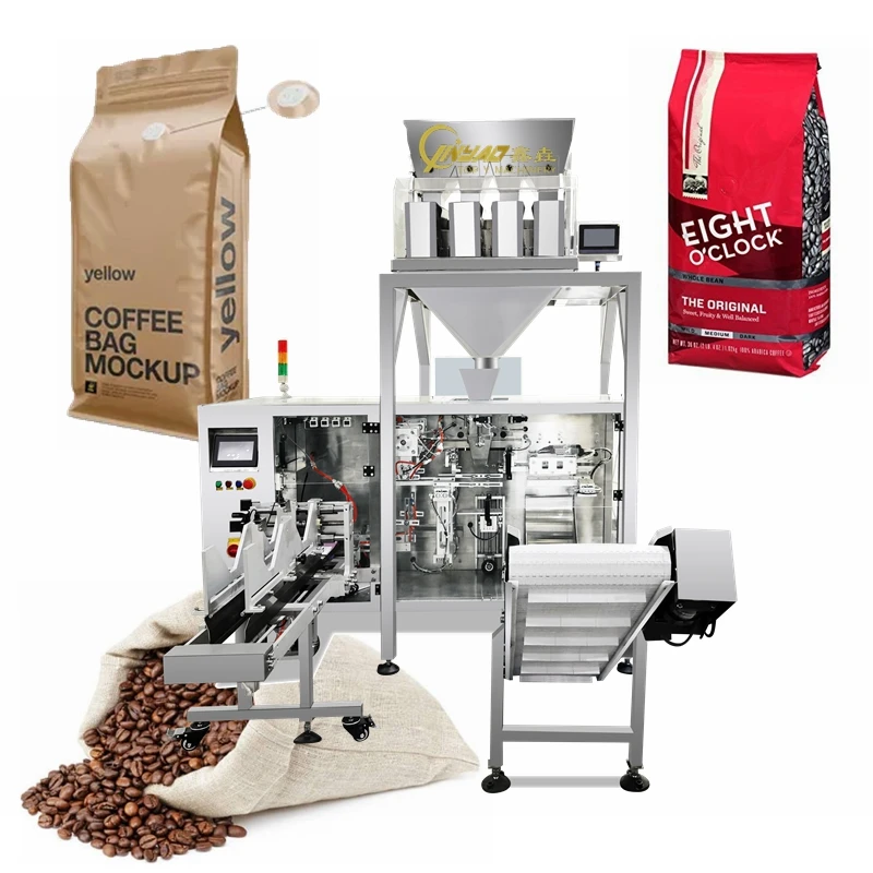 Horizontal Automatic Vacuum Coffee Beans Pouch Filling Packaging Zipper Stand up Plastic Kraft Paper Premade Bag Packing Machine
