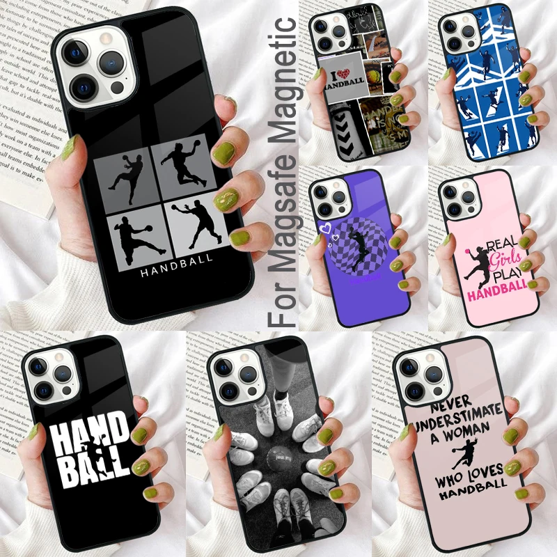 Caixa magnética macia do telefone para o iPhone, Caso do esporte do handebol, MagSafe Coque, iPhone 16 Pro Max, iPhone 13, iPhone 14 Plus, iPhone 11, iPhone 12 Mini