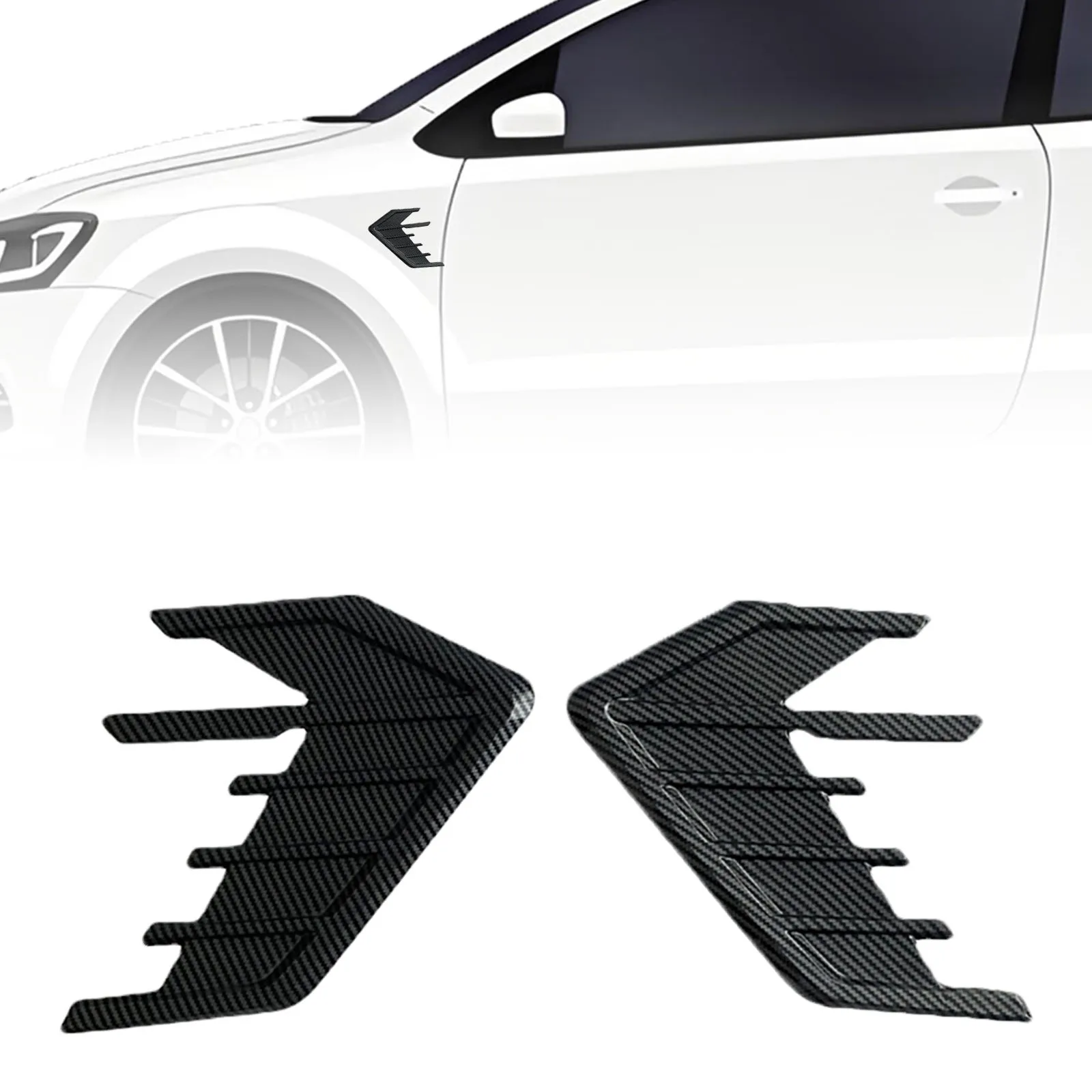 

Car Body Front Fender side Wing Leaf Sticker Panel Vent Air Flow Intake Hole Grille Hood Trim Decoration Vents Carbon Black 2pcs