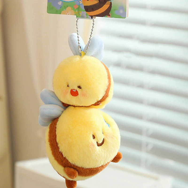 

20cm The Green Party Bee Plush Doll Keychain PP Cotton Bee Cute Toy Bag Pendant Cartoon Expression Bee Plush Toy For Children
