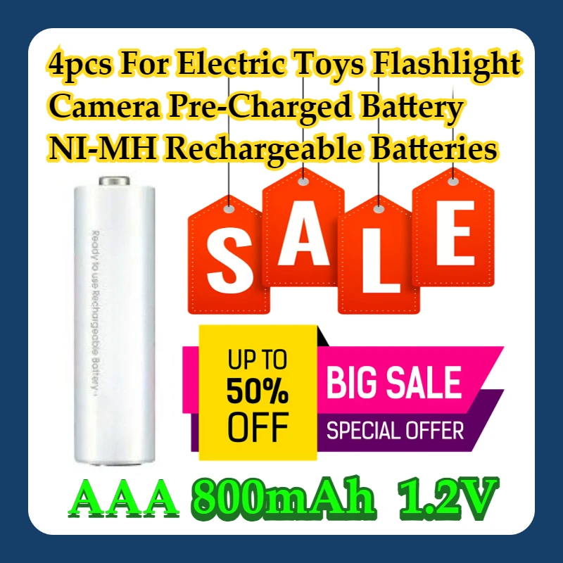 

4pcs For Electric Toys Flashlight Camera Pre-Charged Battery 800mAh AAA 1.2V NI-MH Rechargeable Batteries