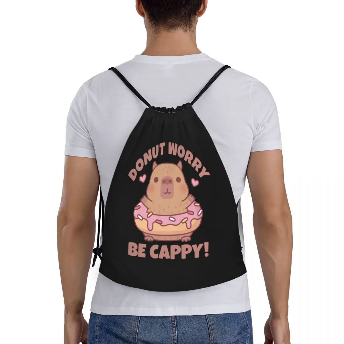 مخصص مضحك دونات كابيبارا الرباط حقائب الظهر النساء الرجال خفيفة الوزن رياضة الرياضة Sackpack أكياس لليوجا