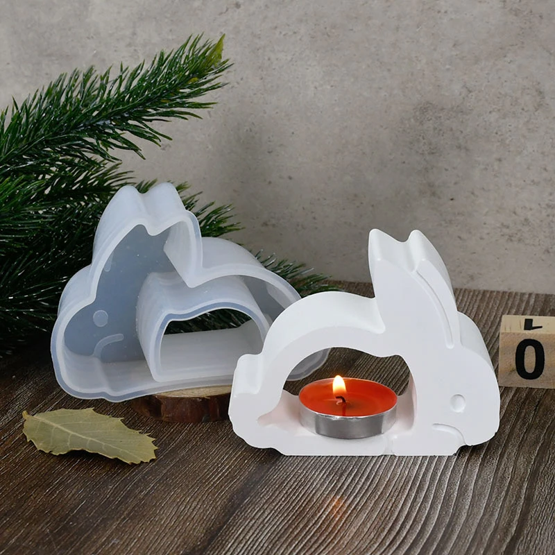 Easter Rabbit Candle Holder Molds, Cute Rabbit Shape Tealight Mold, Hollow Out Easter Bunny Candlestick Silicone Mold - view 3
