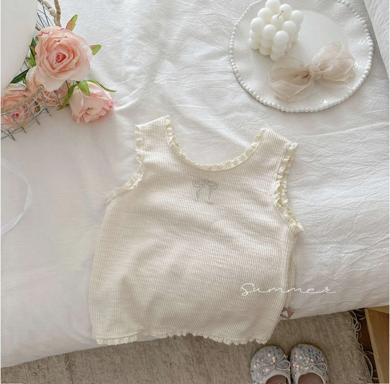 2026 Baby Girl Wrinkled Edge Vest Cute Summer Versatile Casual Strap Top