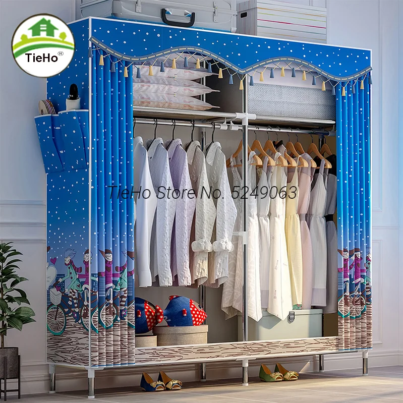 Simple Modern Non-woven Wardrobe Single Double Dormitory Household Assembly Cabinet Cloth Fold Portable Hanging Wardrobe