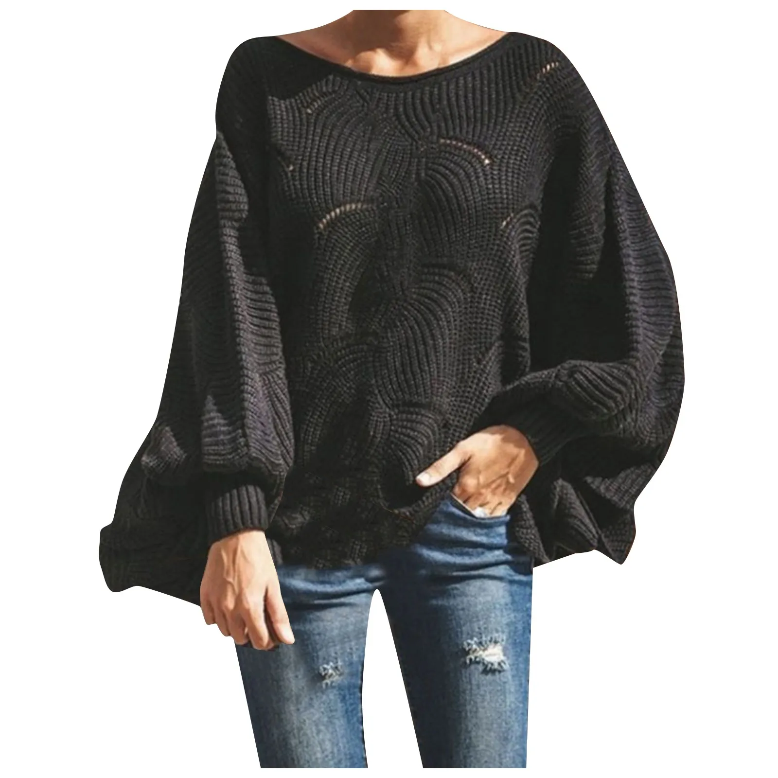 

Тонкий свитер большого размера с круглым вырезом Batwing Sve, уличный длинный свековый трикотаж, осенний женский круглый свитер Ne