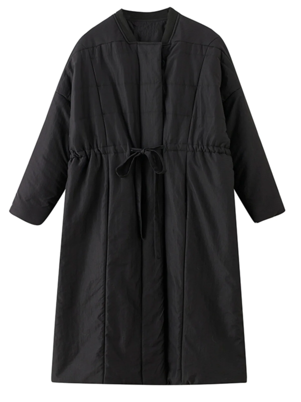 

Thiened Cotton Jaet Women's Winter Coat Long Dstring Waist Warm Retro Sle Button Closure Pure Color Commute Faion