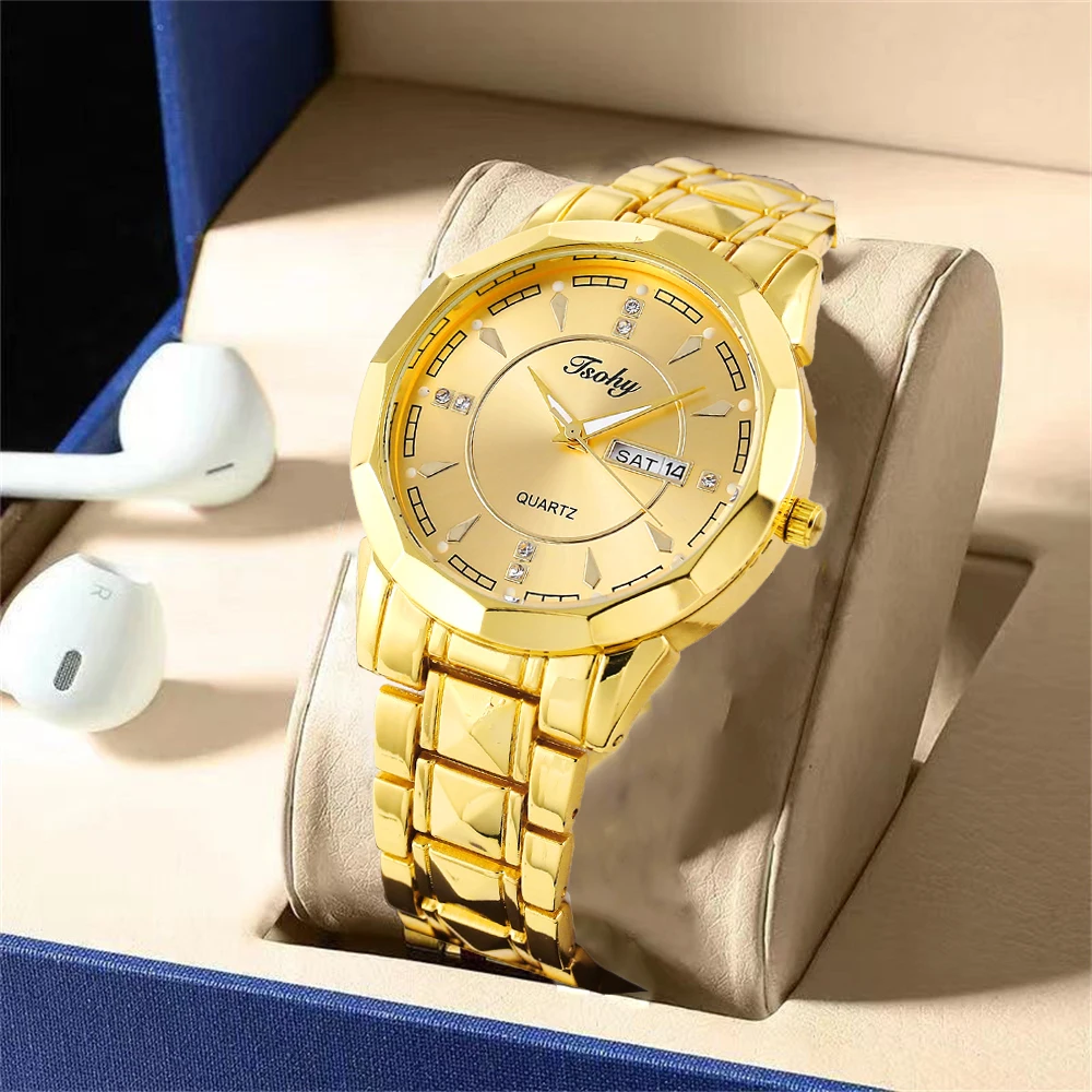 Часы наручные мужские классические, великолепная атмосфера, прочные деловые спортивные с двойным календарем и стальным ремешком, для отдыха