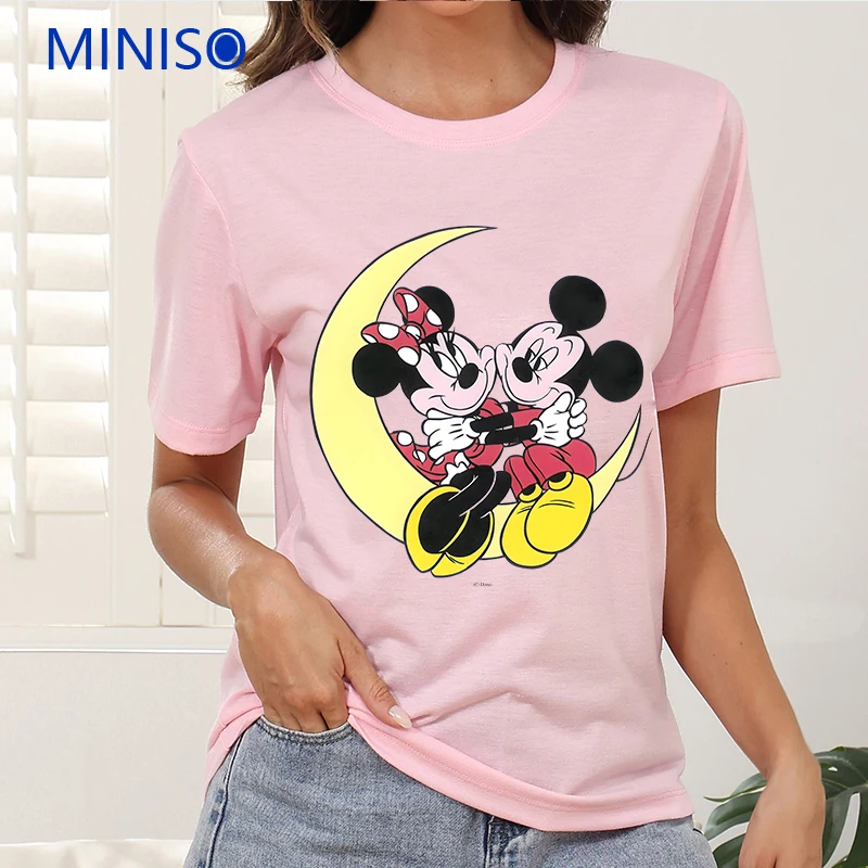 

Clothes Trends Custom Disney Mickey Minnie Printed Cotton Y2k Loose Top Ladies Plus Size Woman Clothing Black t-Shirt Women