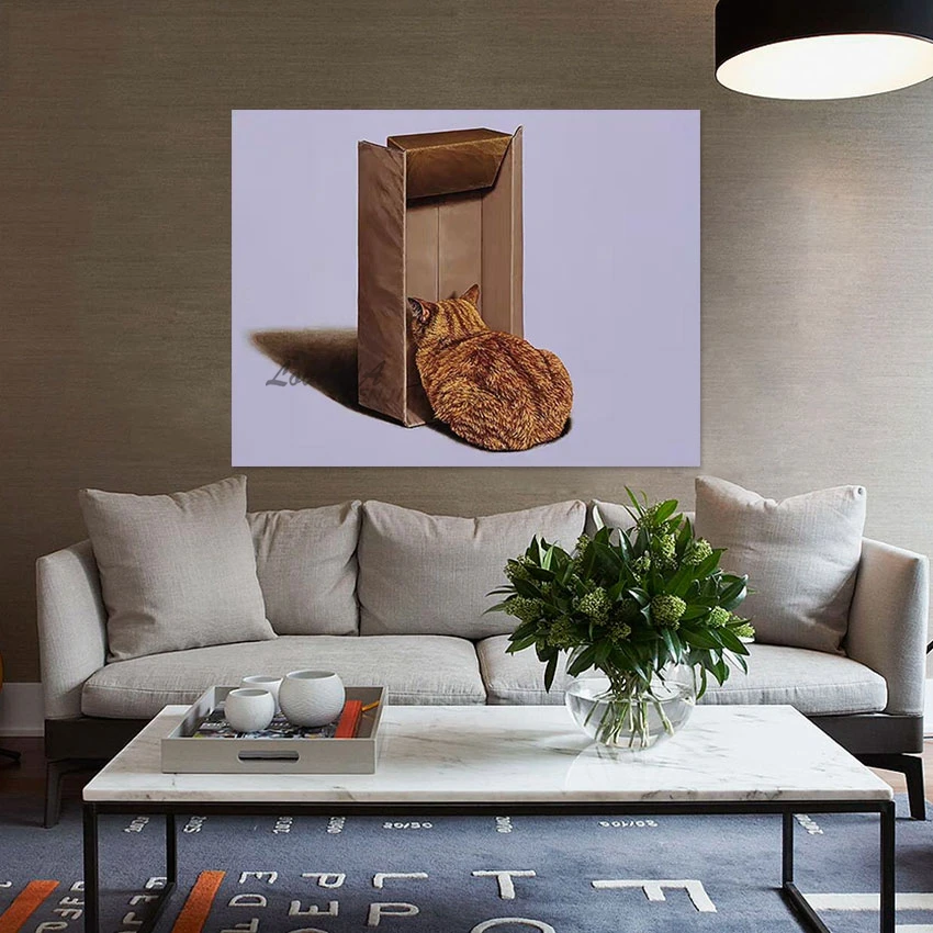 3d Cat Abstract Frameless Canvas Hand Drawing Oil Paintings Simple Animal Art Picture Sofa Background Wall Decoration Piece