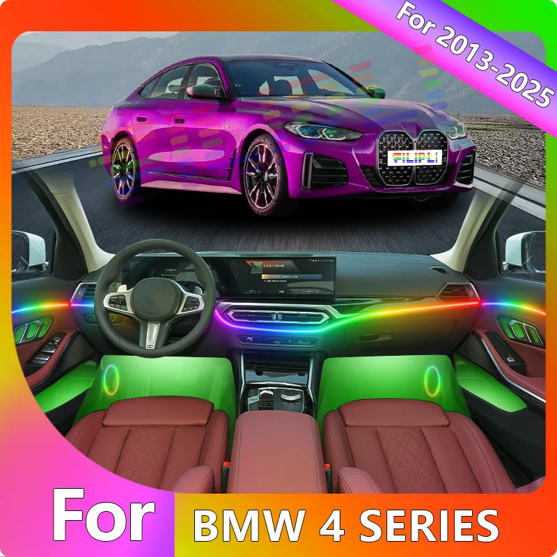 

FILIPLI For The BMW 4 SERIES For 2024 Music Sync Dynamic Atmosphere Car Interior LED Strip Smart 64 RGB Car Ambient Acrylic Lamp
