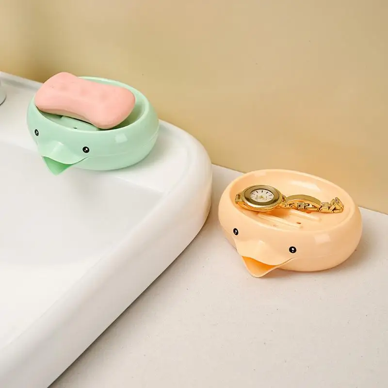 cute duck draining soap box Yellow Cute Shape Thickened Material Easy To Clean Various Colors Bathroom Storage Soap Rack