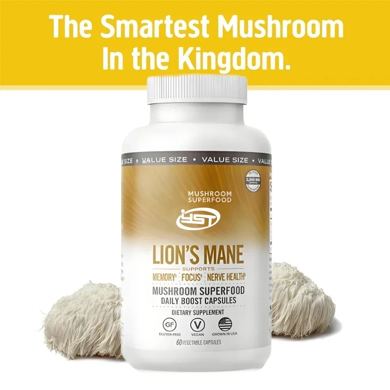 Mushroom Superfood Lion's Mane Mushroom, 60 Capsule Food Supplement, Fruit Body and For Memory Support, Focus, Clarity