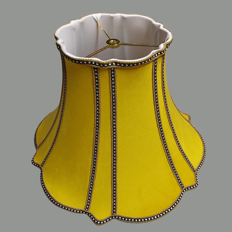 

Fuqi new special-shaped bright yellow velvet fabric desk lamp shade American Chinese installation floor lamp decorative cover