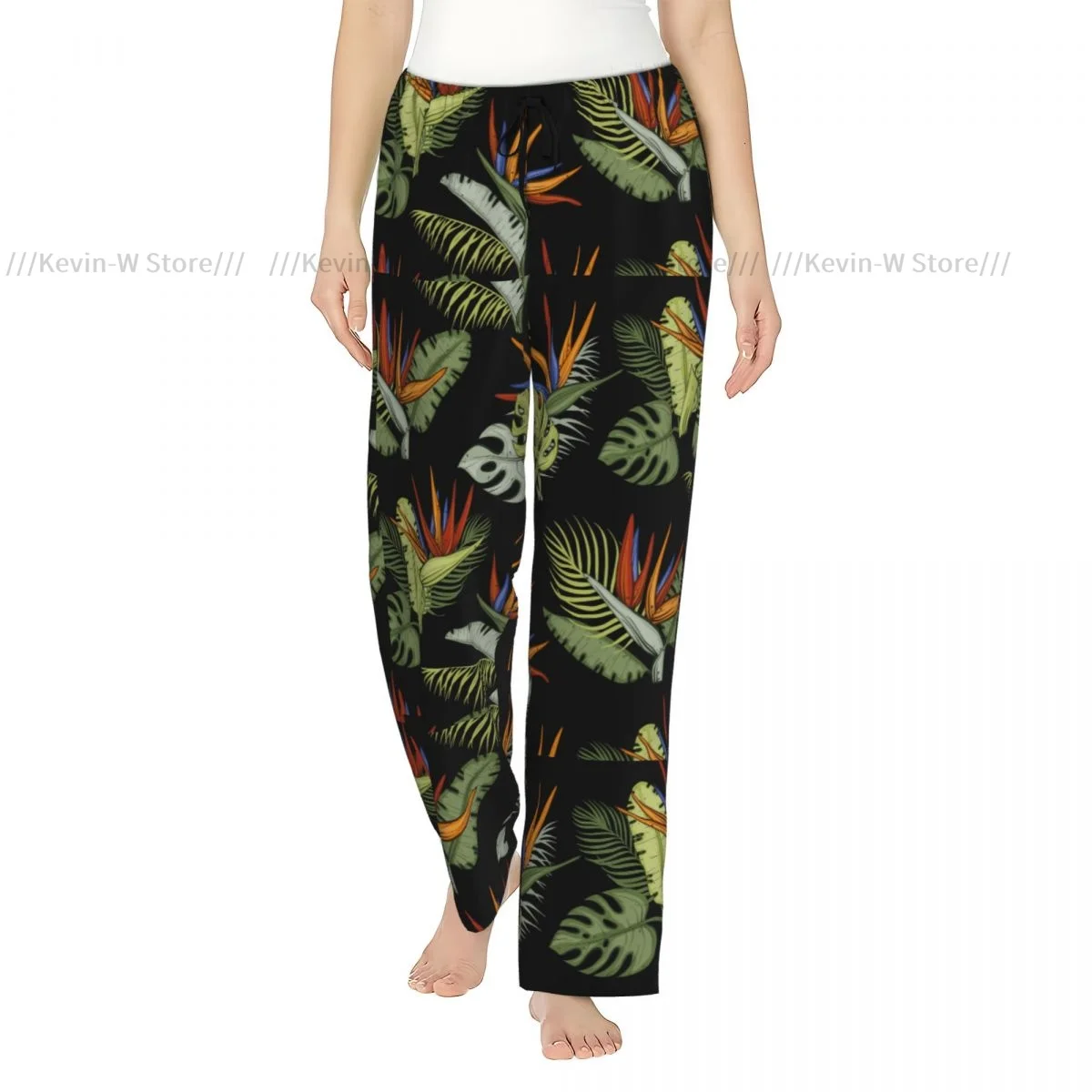 

Warm Flannel Sleep Pants for Women Colorful Tropical Floral Pajama Bottoms with Elastic Waist