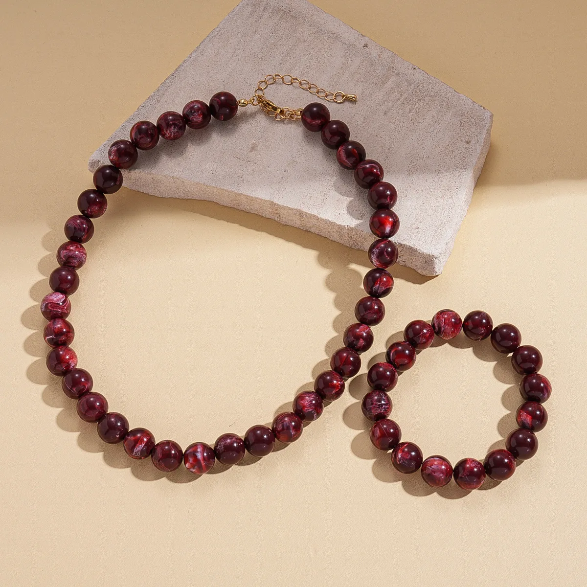 Women's Retro Elastic Round Bead Chokers & Bracelets Set