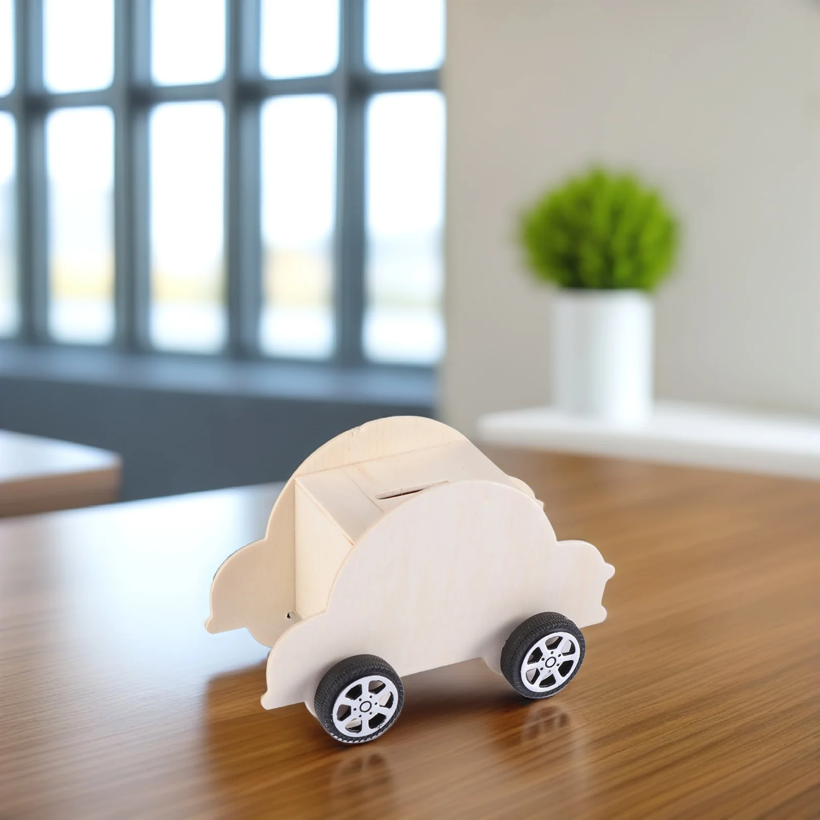 Pot d'épargne en bois en forme de voiture pour enfants, bricolage, peinture colorée, artisanat, banque de pièces éducative, tirelire en bois