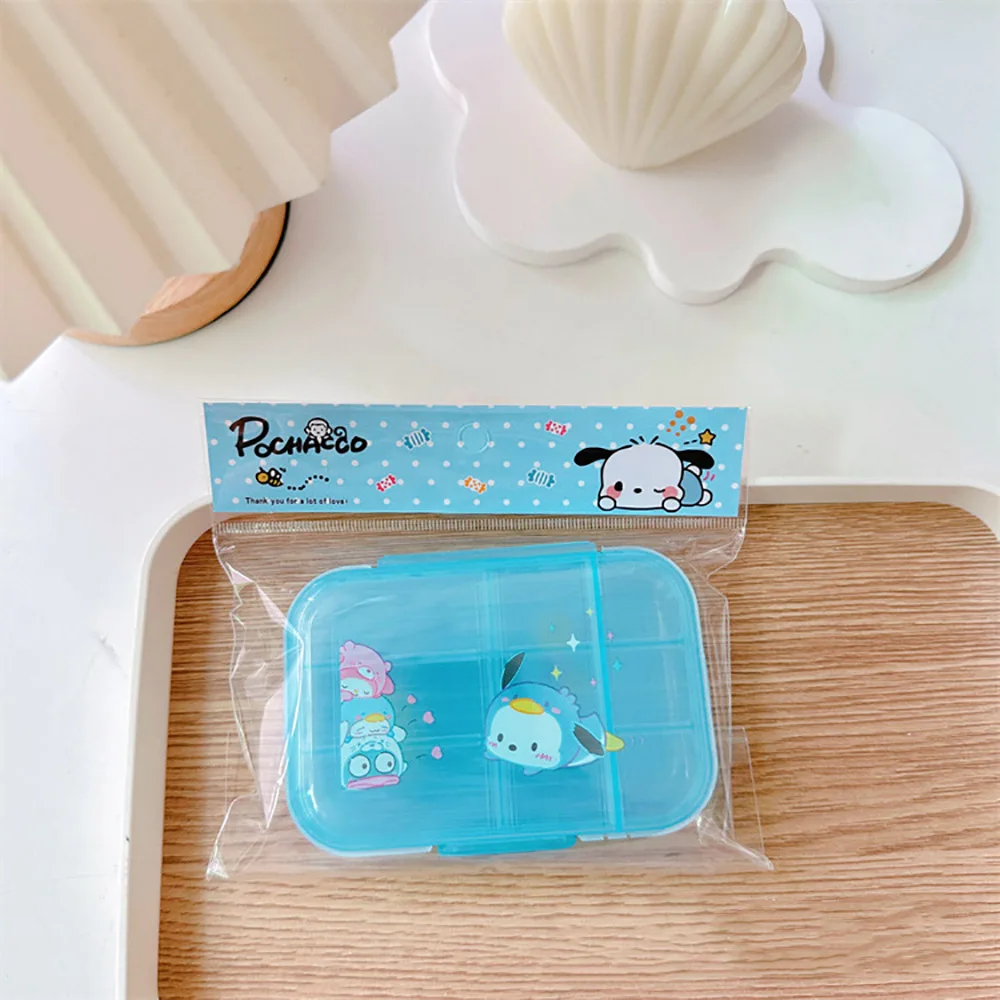 Sanrio Portable Travel Pill Case Kawaii Cinnamoroll Kuromi Melody Pochacco Tablets Organizer Pills Container Jewelry Storage Box