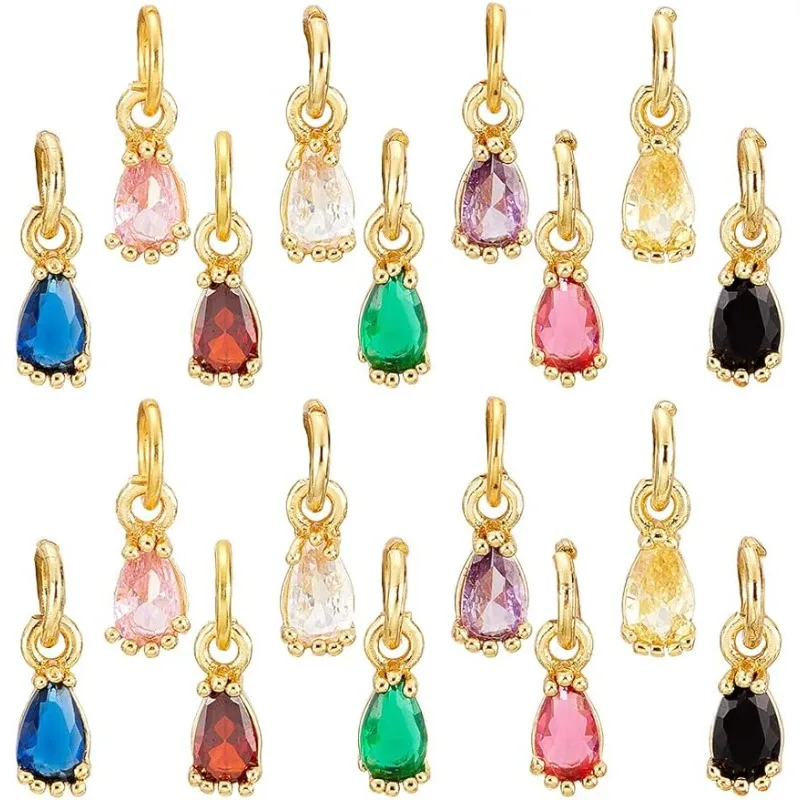 

18 шт. подвески-капли с кубическим цирконием, 9 цветов, подвески-капли, позолоченные латунные подвески 18 К, крошечные висячие подвески для Va