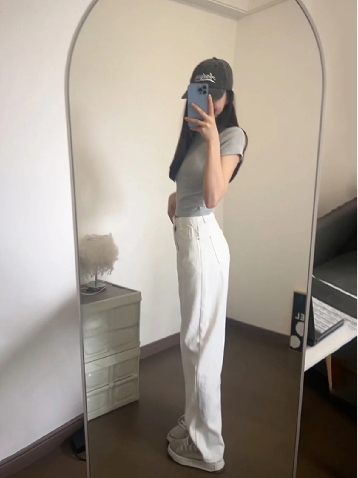 

Cleanfit White Men's Jeans Summer Thin West Coast American Straight Loose Fit Bell Bot Youth Faion Cotton Polyester Blend