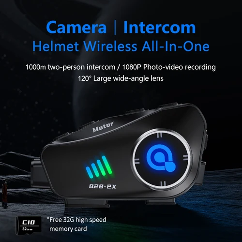 Imagen 1 del producto Q28-2X Bt5.3 casco de motocicleta 1000M intercomunicador para compartir música aplicación Wifi cámara de salpicadero Auto Dvr 1080P HD grabación de foto y vídeo tarjeta Tf