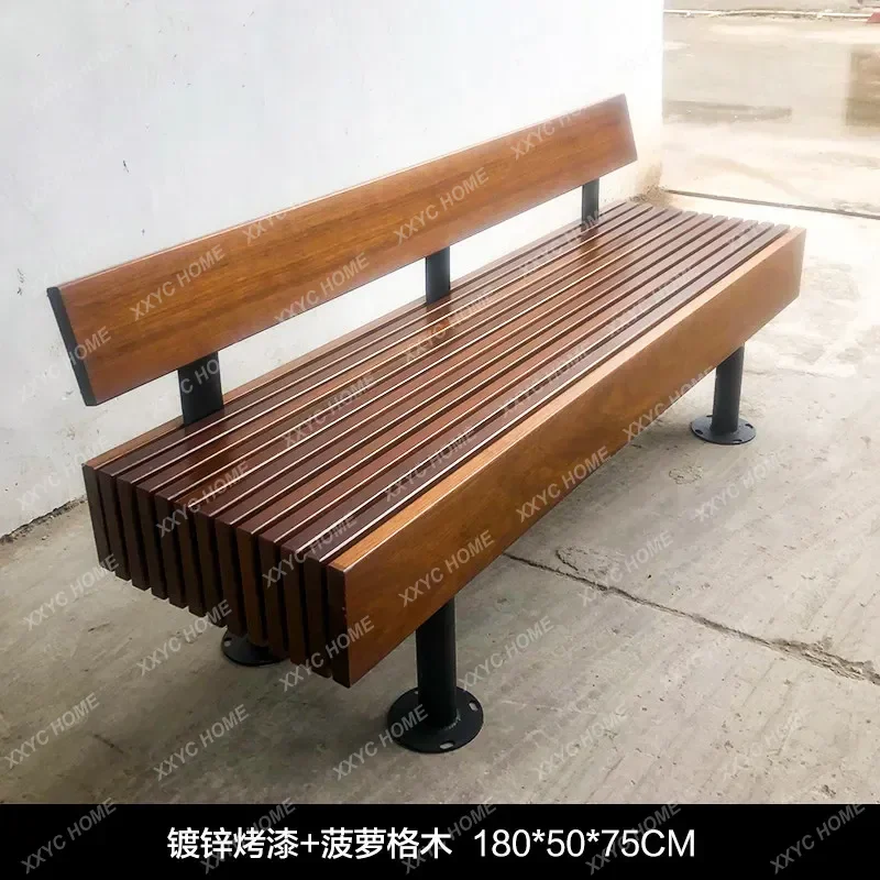 

V69 Park Outdoor Bench Antiseptic Wood Strip Stainless Steel Bench Garden Landscape Outdoor Leisure Seat Bench