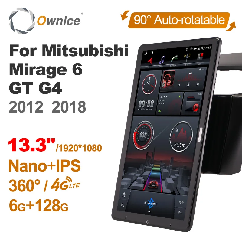 13.3 Inch Ownice 1Din Android 12.0 Car Radio 360 Panorama for Mitsubishi Mirage 6 GT G4 2012 2018  GPS Auto Audio SPDIF 4G LTE