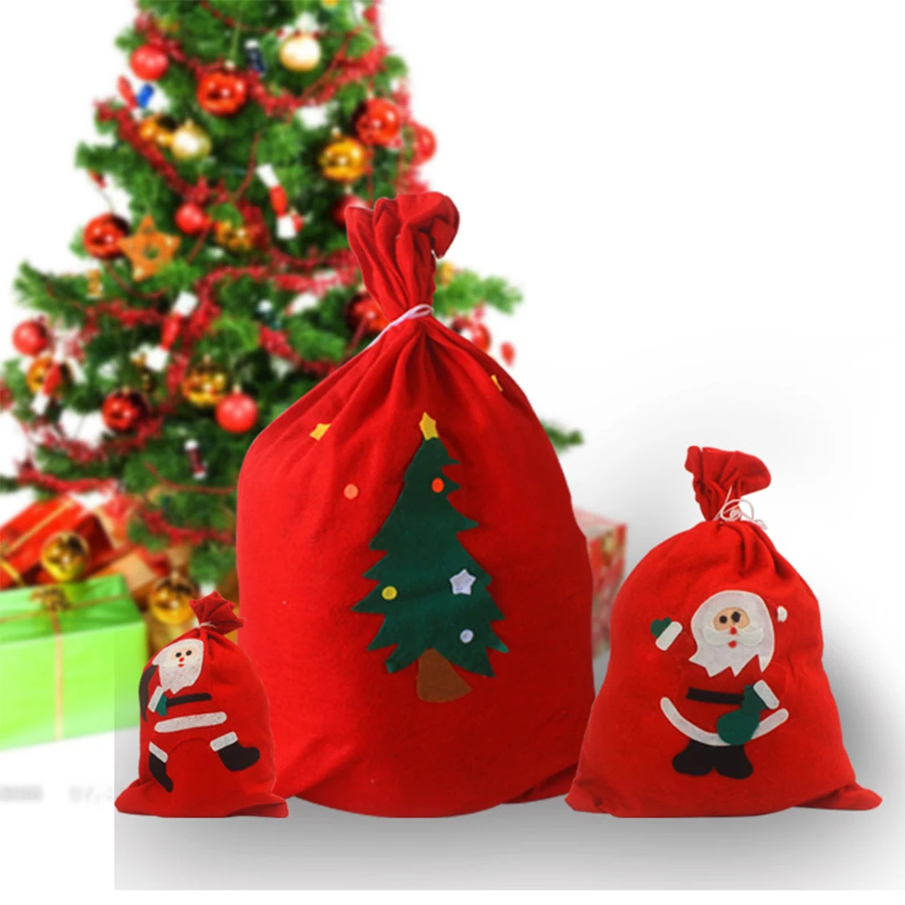 Christmas Gift Bags Large Size Drawstring Holiday Candy Treat Sack Fabric Present Wrapping Decorative Santa Favor