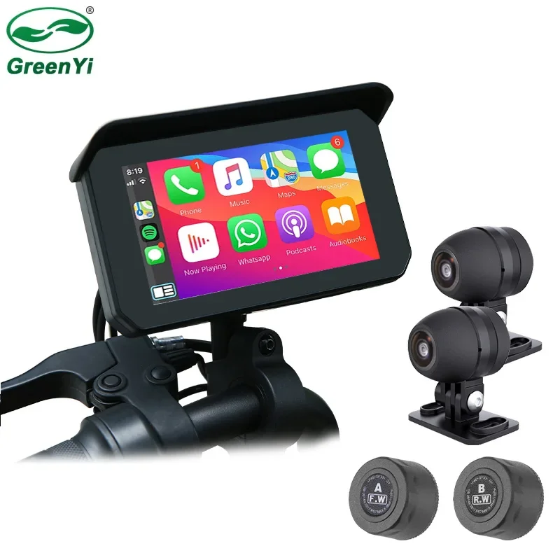 

5 inch Motorcycle Carplay DVR Dash Cam 1080P Waterproof Camera Display Portable GPS Navigation Wireless Android Auto