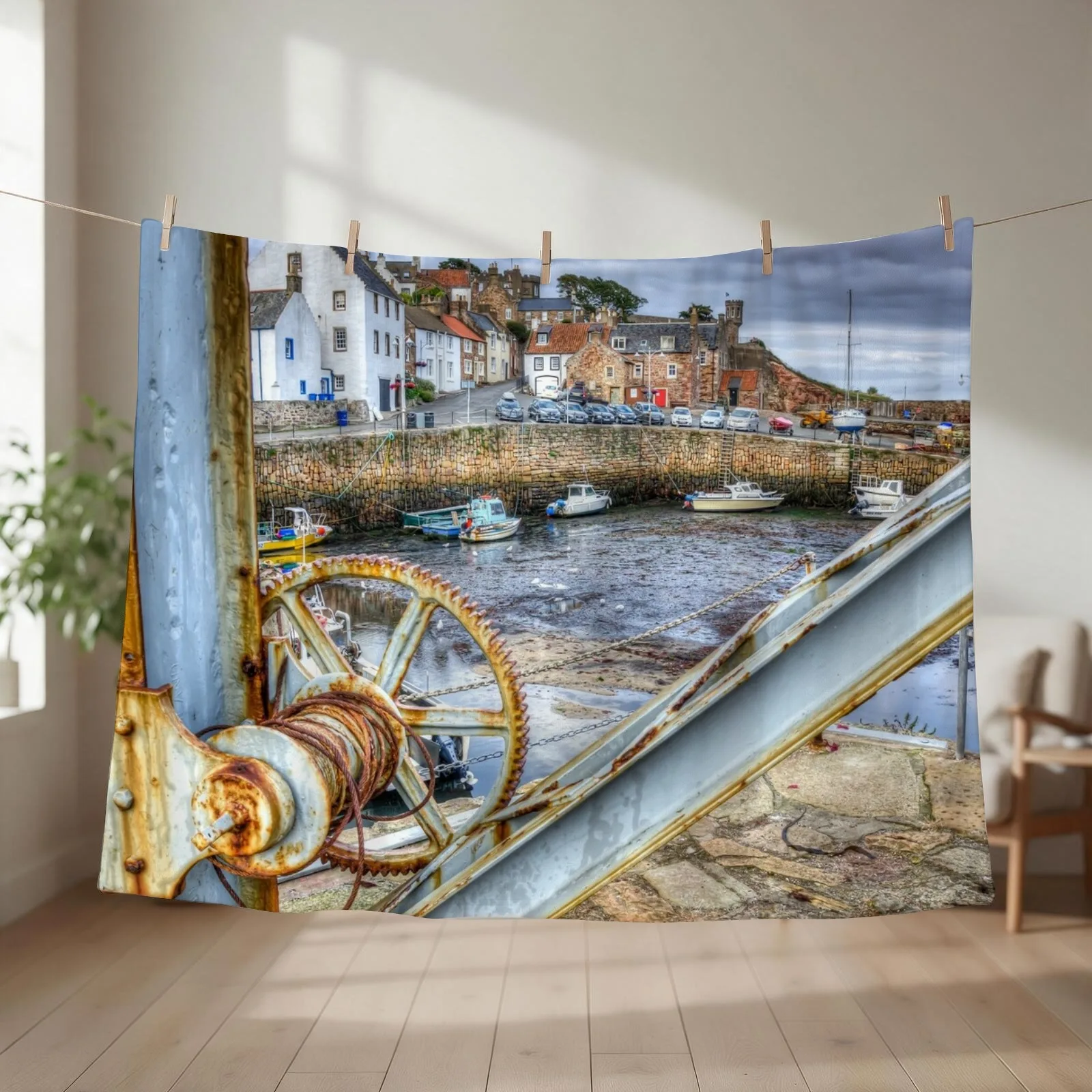 Crail Harbour In The East Neuk Of Fife Scotland Throw Blanket couch cozy soft plush fuzzy picnic outdoor blanket