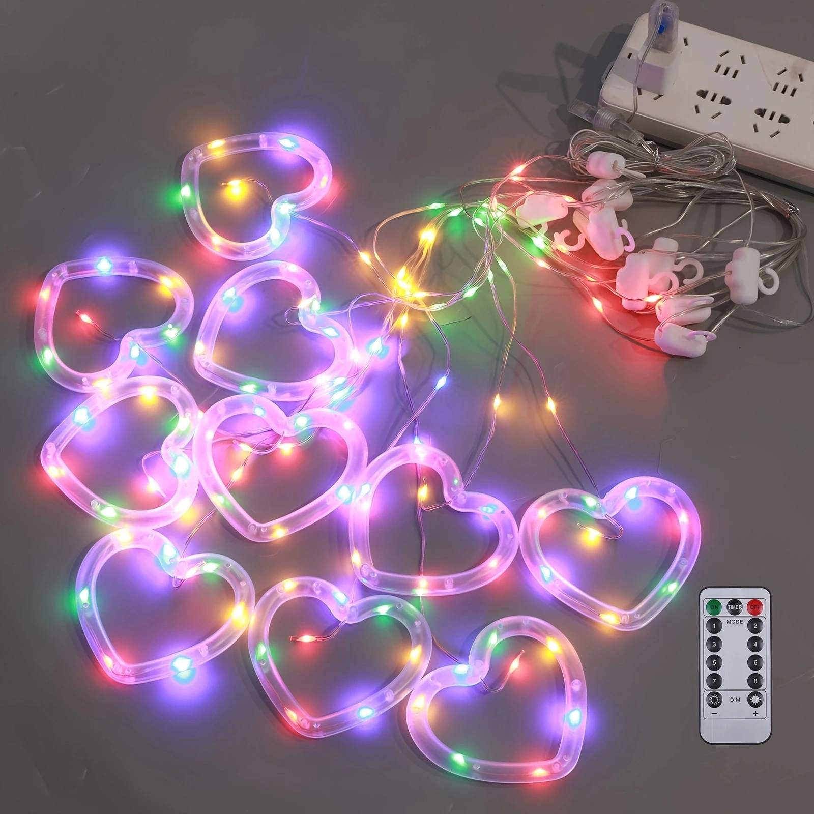 Window Curtain Lights, LED Soft Bright Heart Shaped String Lights with 8 Flashing Modes, Battery or USB Operated, for Wedding