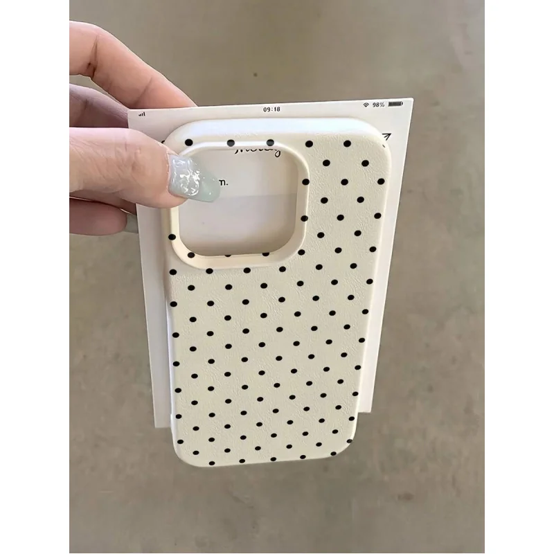 1pc White Polka Dot Pattern Full Coverage TPU Shockproof Pho