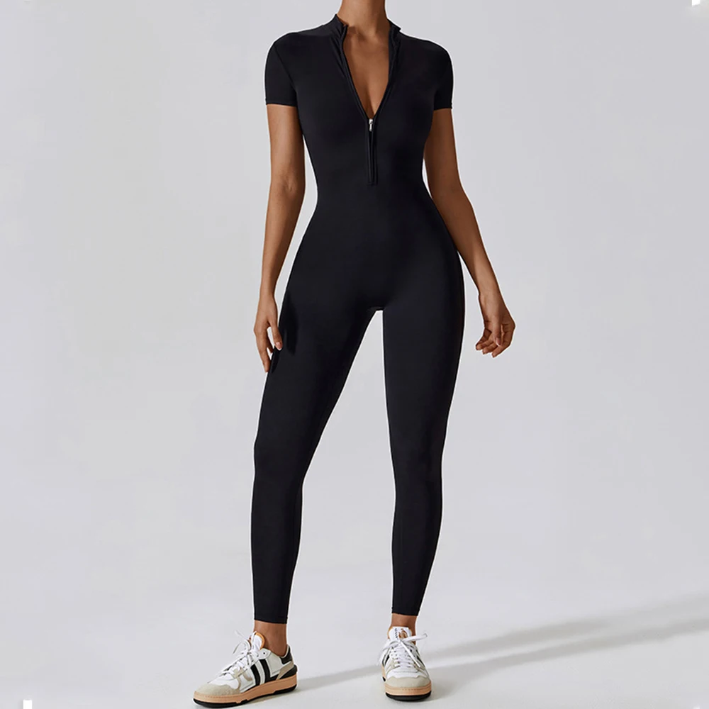Yoga Boilersuit Short Sleeve Women Tracksuits Gym Zipper Jumpsuits Workout High-intensity Fitness One-piece Skin-tight Clothing