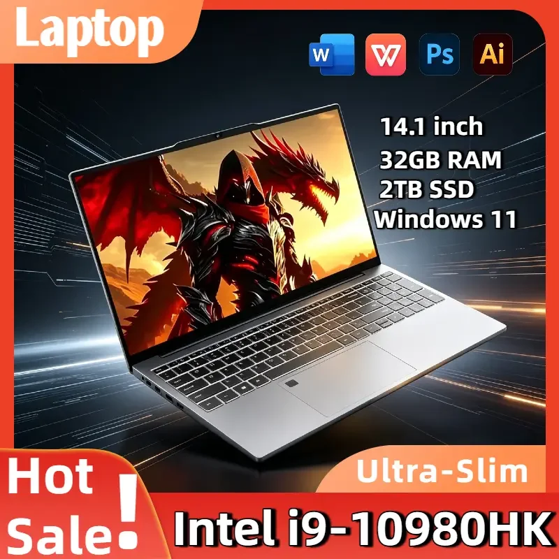 New Ultra Slim Laptop 14.1" 16GB RAM 2TB SSD Intel i9 10980HK Gaming PC 1920*1080 Display Office Study Computer PC Windows11 Pro