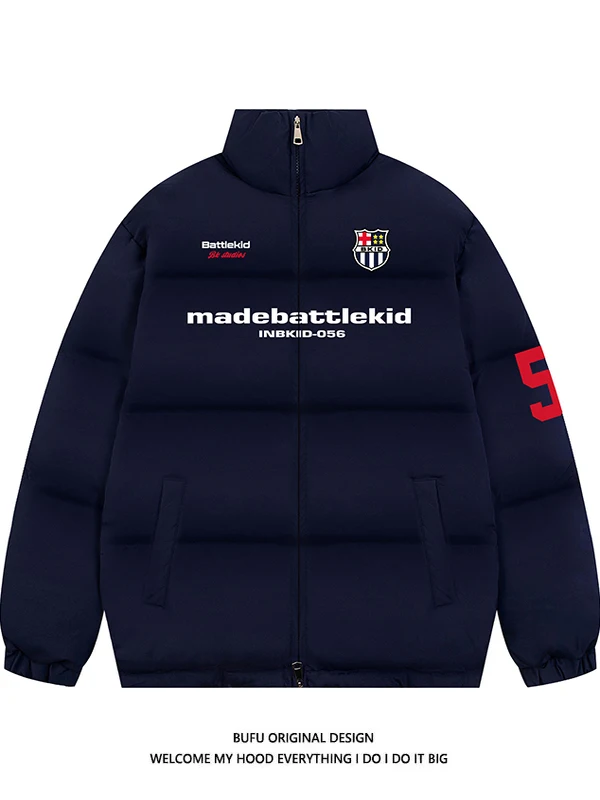 

Winter New Retro Sle Letter Print Cotton Jaet Women's plus Size Warmth Bread Coat Stand Collar Loose Streetwear