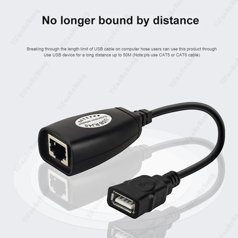 2Pcs USB UTP Extender Adapter Over Single RJ45 Ethernet CAT5E 6 Cable Up to 150ft Patch Cord Black Networking Accessories